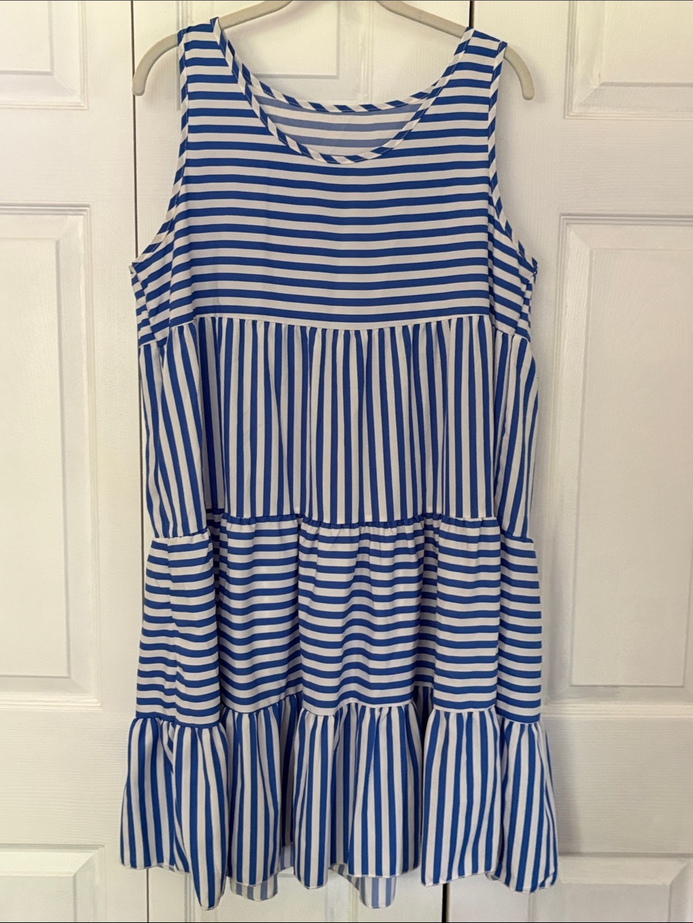 SHEIN Blue and White Striped Tiered Sundress-size 12